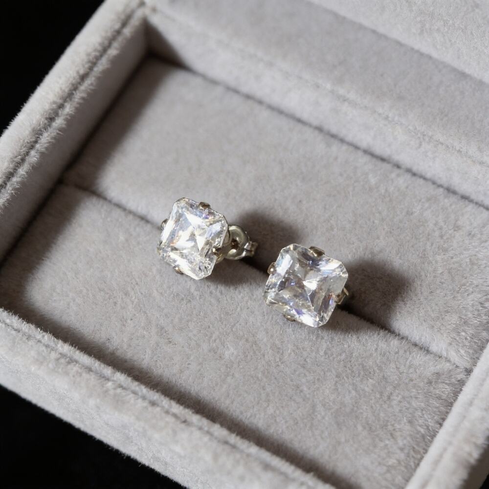 Cushion Cut CZ Sterling Silver Stud Earrings